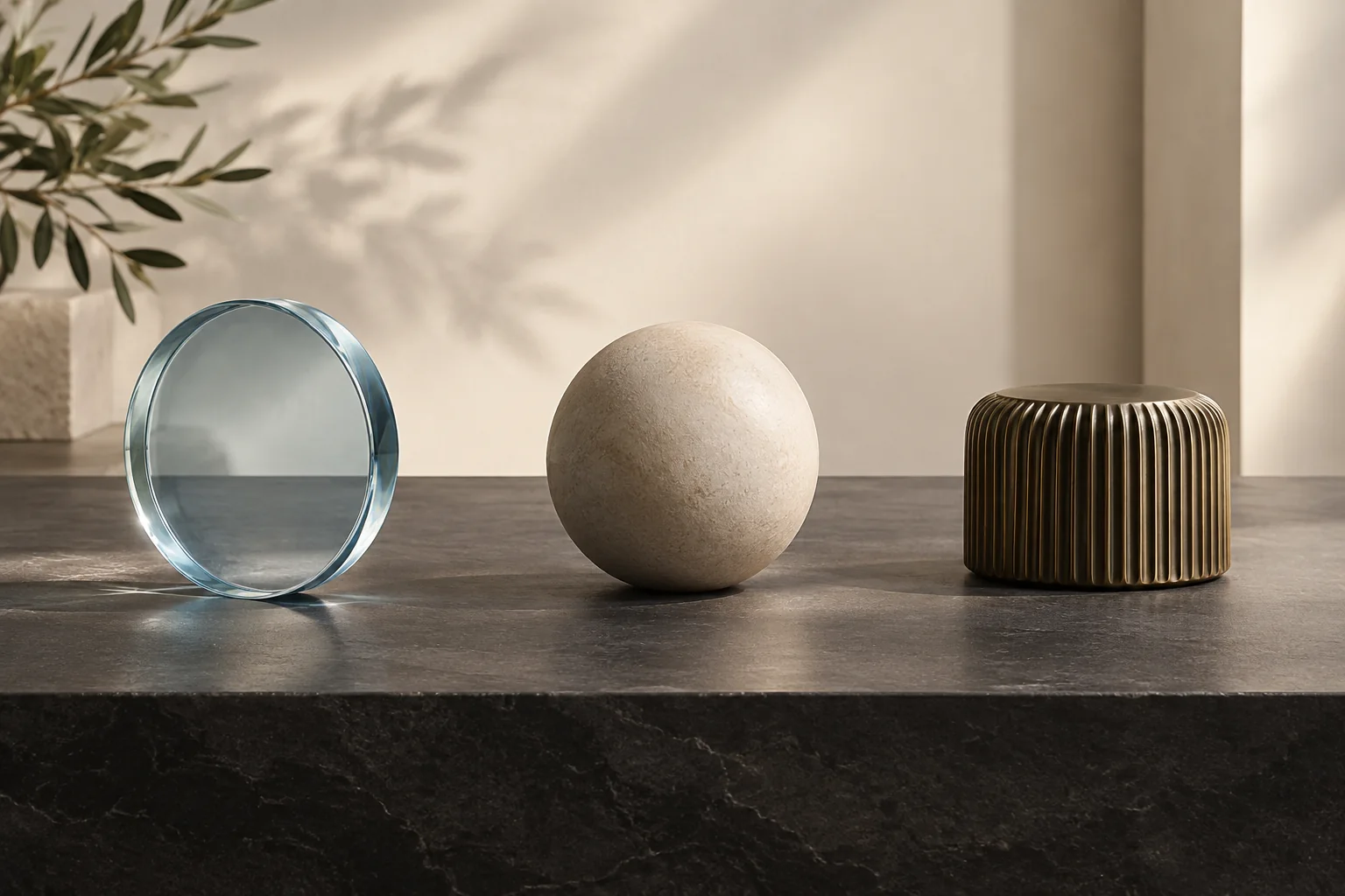 Three distinct materials representing different body contouring technologies