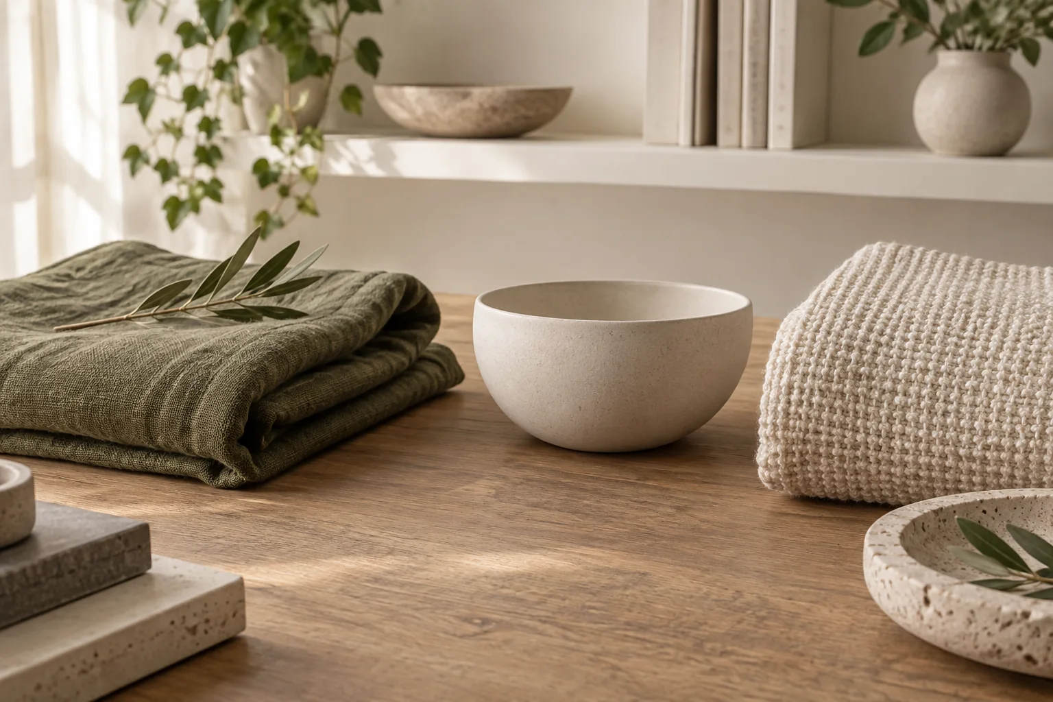 Olive linen, ceramic, and textured fabric representing different cellulite treatment approaches